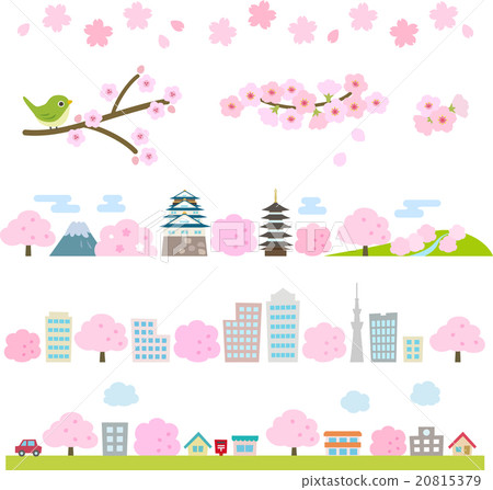 例證套櫻花和日本風景 20815379
