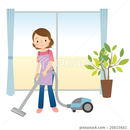 A lady housewife putting a vacuum cleaner - Stock Illustration ...