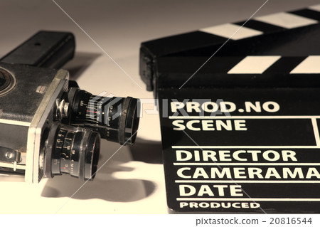 Old camera with two lenses and film clapper Old camera with two lenses and film clapper 20816544