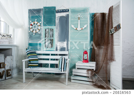 Interior of the old room in a nautical theme  20816563