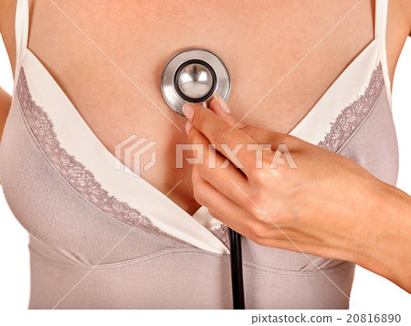 Female breasts  with stethoscope. 20816890