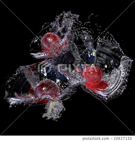 Cherries in Water Splash, isolated on Black. Cherries in Water Splash, isolated on Black. 20817110