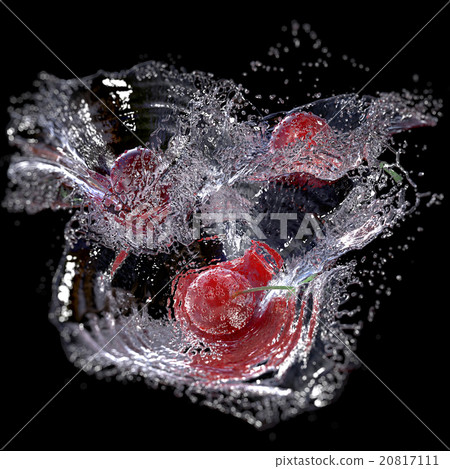 Cherries in Water Splash, isolated on Black. Cherries in Water Splash, isolated on Black. 20817111