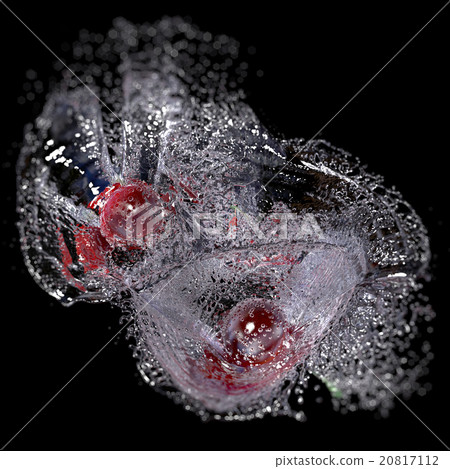 Cherries in Water Splash, isolated on Black. Cherries in Water Splash, isolated on Black. 20817112