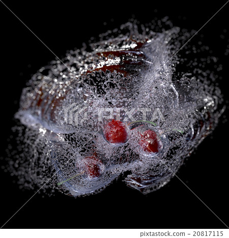 Cherries in Water Splash, isolated on Black. 20817115