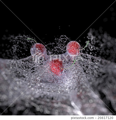 Cherries in Water Splash, isolated on Black. 20817120