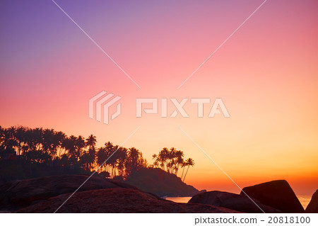 Beautiful sunset in Indian Goa with palm Beautiful sunset in Indian Goa with palm 20818100