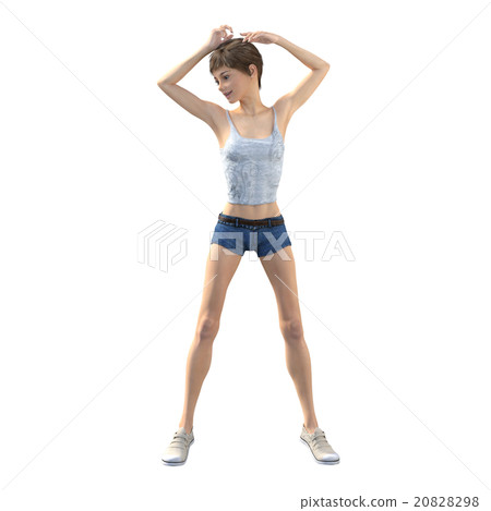 A woman in a summer costume to be posed perming3DCG Illustration material A woman in a summer costume to be posed perming3DCG Illustration material 20828298