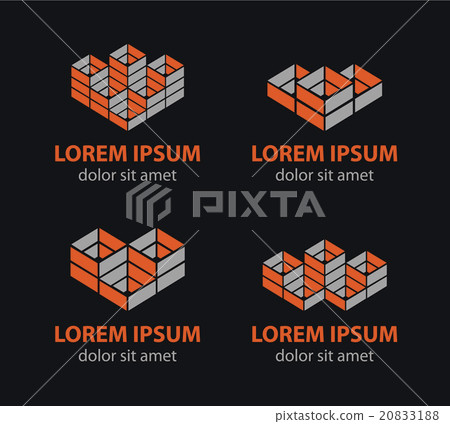 Vector building blocks logo set, abstract - Stock Illustration ...