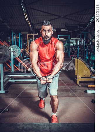 bodybuilder doing exercises with dumbbells bodybuilder doing exercises with dumbbells 20835158