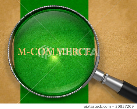 M-Commerce through Loupe on Old Paper. 20837209