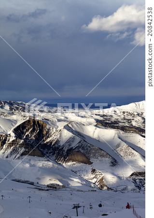 Top view of the ski resort at sun evening 20842538