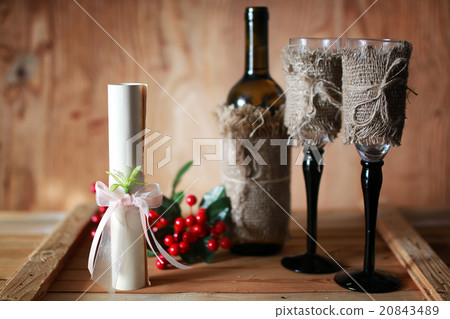 wine glasses invitation wooden background 20843489
