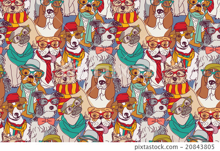 Cute dog fashion hipster seamless pattern. Cute dog fashion hipster seamless pattern. 20843805