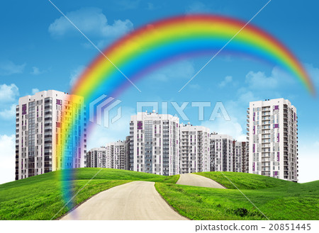 City on field with road City on field with road 20851445