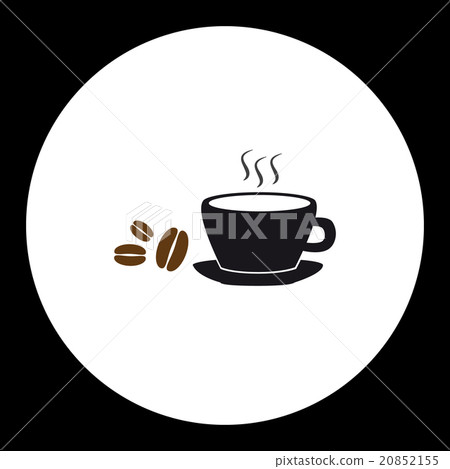 simple black coffee cup and coffee beans icon - Stock Illustration ...
