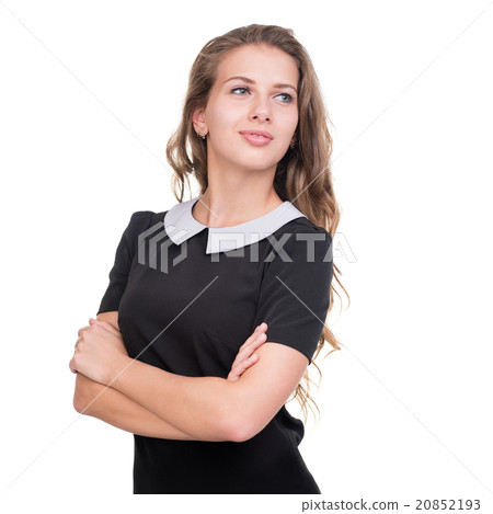 Closeup portrait of dreamy woman isolated on white 20852193