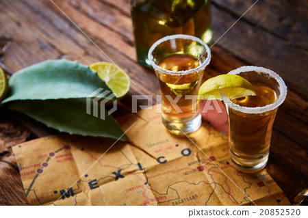 Tequila shot with lime and sea salt  20852520