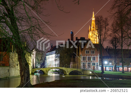Night landscape at Lake Minnewater in Bruges 20852521