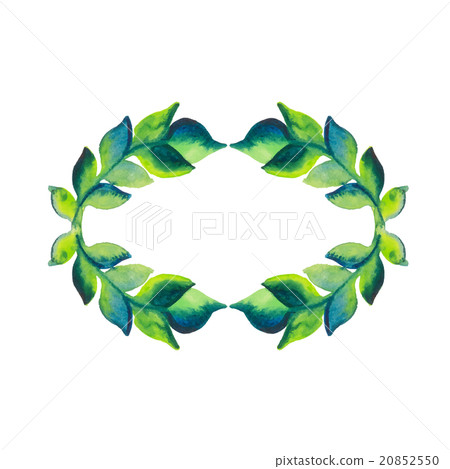 Watercolor wreath of branch with green leaves 20852550