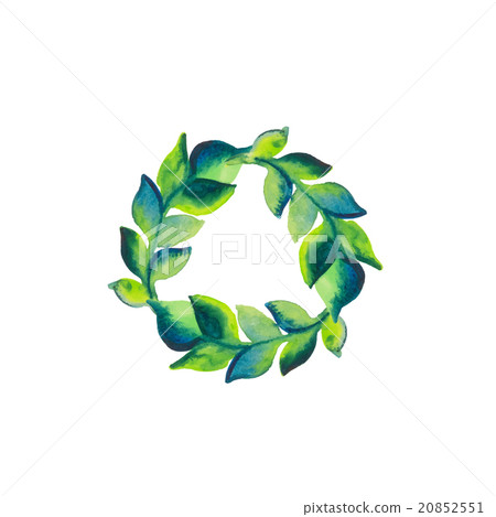 Watercolor wreath of branch with green leaves Watercolor wreath of branch with green leaves 20852551