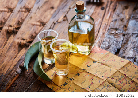 Tequila shot with lime and sea salt  20852552
