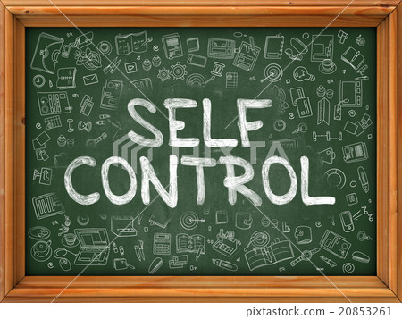 Self Control Concept. Green Chalkboard with Doodle 20853261