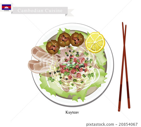 Cambodian Rice Noodle Soup with Pork and Meatballs 20854067