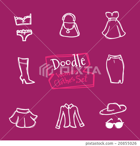 Vector doodle style women clothes icons set. Hand 20855026