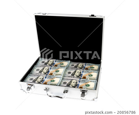 Suitcase of money with hundred dollar on white background 20856786
