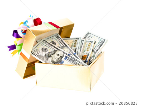 One hundred dollars banknotes in decorated gift box. One hundred dollars banknotes in decorated gift box. 20856825