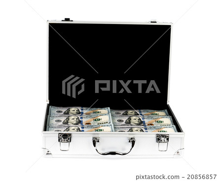 Suitcase of money with hundred dollar on white background Suitcase of money with hundred dollar on white background 20856857