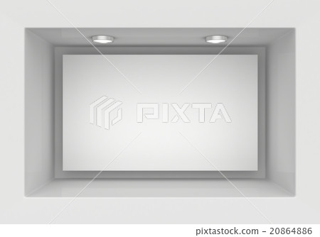 Exhibit Showcases with white placards and light Exhibit Showcases with white placards and light 20864886