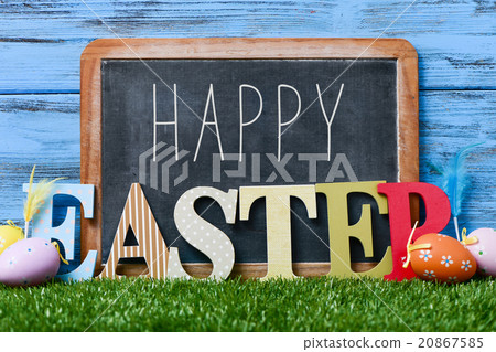 decorated eggs and text happy easter 20867585