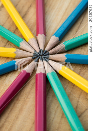colorful pencil get together on wood table 20867682