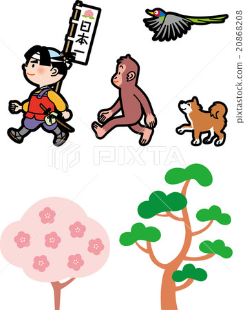 Momotaro monkey dog pheasant background... - Stock Illustration ...