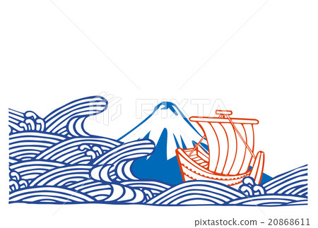 New Year's card _ Cutting picture _ Fuji, the sea and the treasure ship 20868611