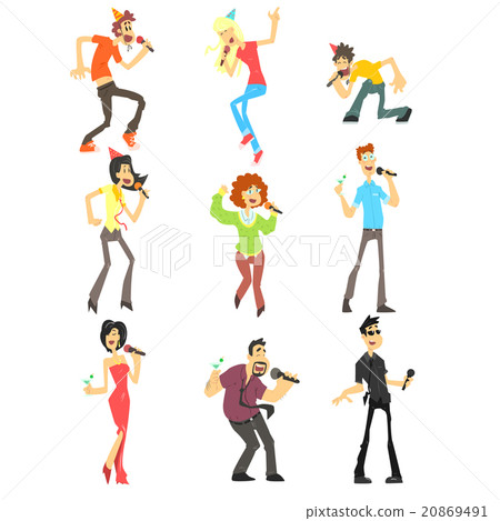 People Singing Karaoke, Vector Illustration Set People Singing Karaoke, Vector Illustration Set 20869491