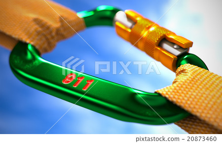 Green Carabiner Hook with Text 911. 20873460