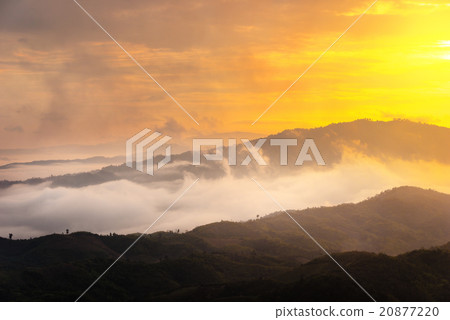 Landscape view of mountain with fog in morning. Landscape view of mountain with fog in morning. 20877220