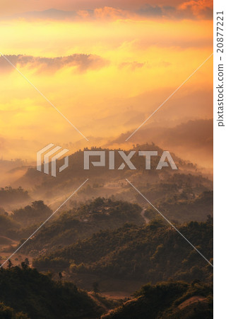 Landscape view of mountain with fog in morning. Landscape view of mountain with fog in morning. 20877221