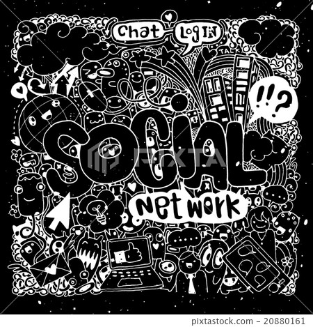 Socialization Lettering Social hand lettering and doodles background. - Stock Illustration ...