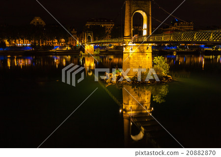 Bridge over Rhone river in Lyon, France at night 20882870