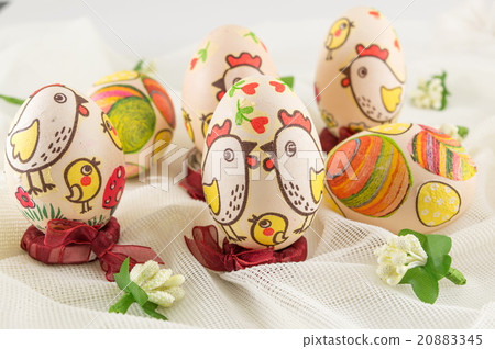Chicken decorated Easter eggs 20883345