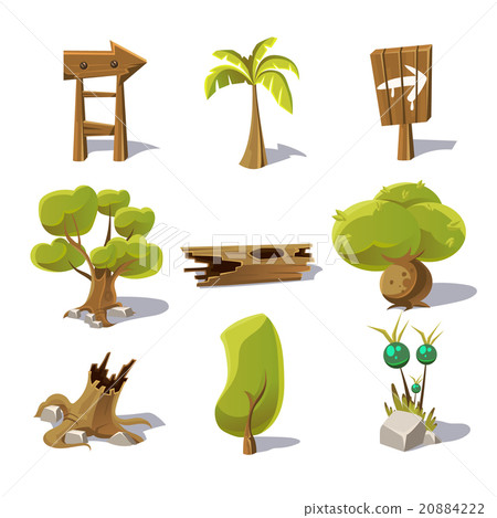 Cartoon nature elements, vector objects on white Cartoon nature elements, vector objects on white 20884222