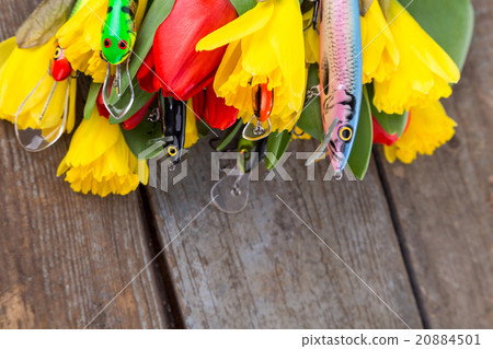 fishing tackles with bouquet spring flowers 20884501