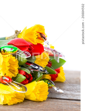 fishing tackles with bouquet spring flowers 20884502