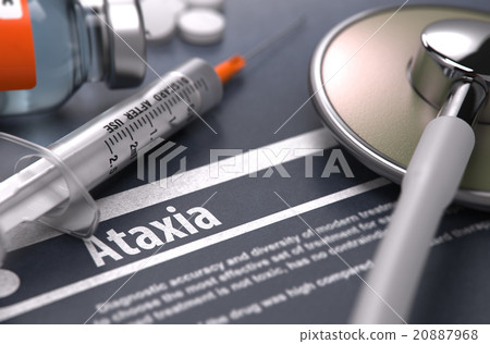 Ataxia - Printed Diagnosis on Grey Background. 20887968