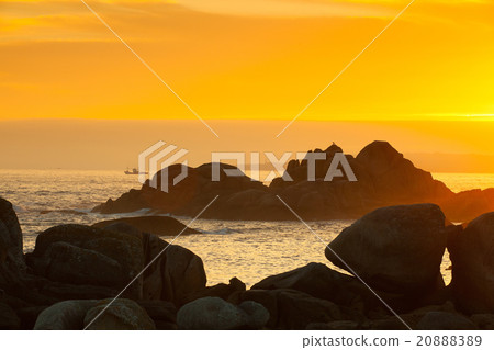 Sunset on Con Negro coast in Galicia Sunset on Con Negro coast in Galicia 20888389