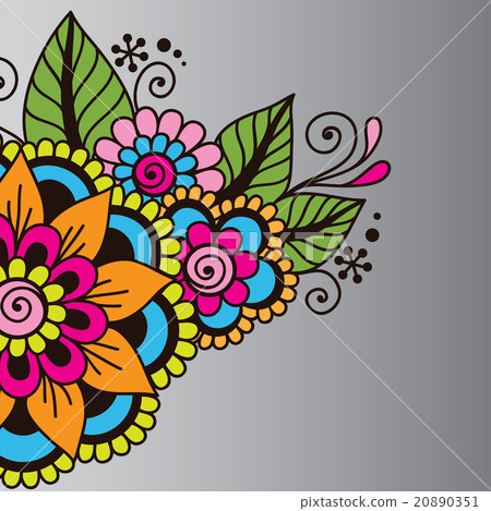 Hand-Drawn Abstract Henna Mehndi Flower Ornament  20890351